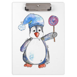 Cute Whimsical Penguin met een Lollipop Klembord