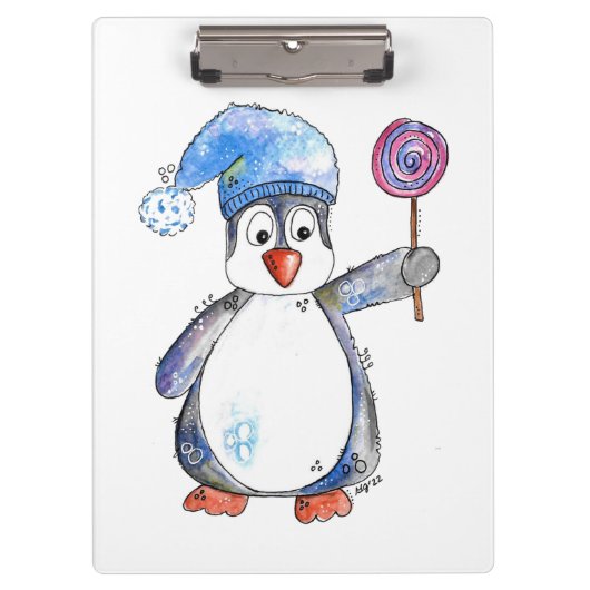 Cute Whimsical Penguin met een Lollipop Klembord (Voorkant)