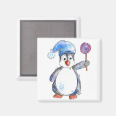 Cute Whimsical Penguin met een Lollipop Magneet (Voorkant / Achterkant)