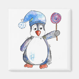 Cute Whimsical Penguin met een Lollipop Magneet
