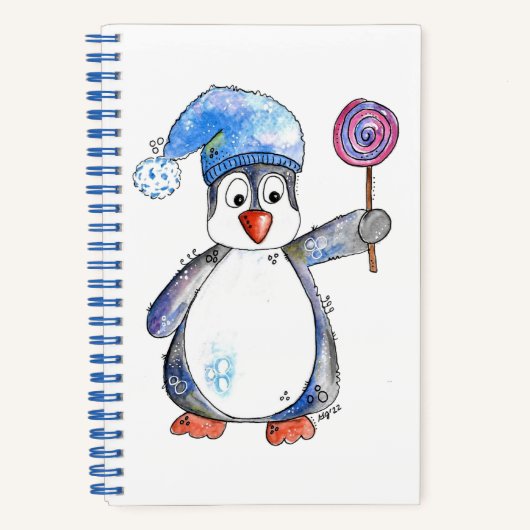Cute Whimsical Penguin met een Lollipop Notitieboek (Voorkant)