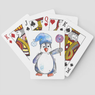 Cute Whimsical Penguin met een Lollipop Pokerkaarten