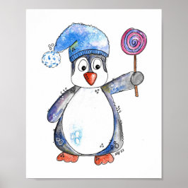 Cute Whimsical Penguin met een Lollipop Poster