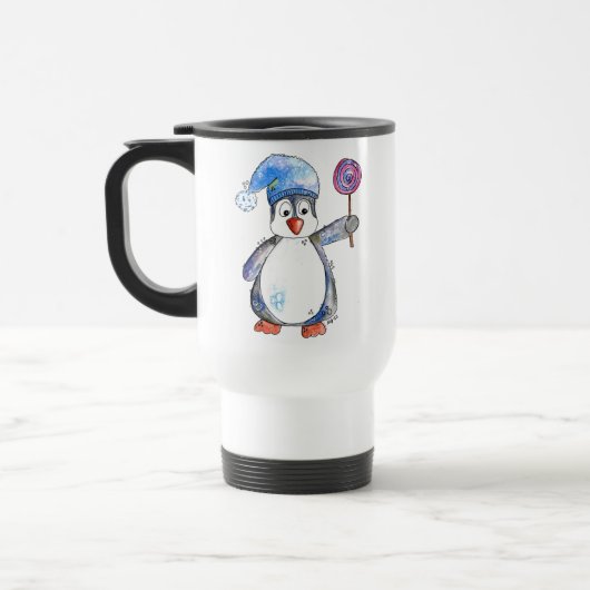Cute Whimsical Penguin met een Lollipop Reisbeker (Links)