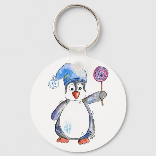 Cute Whimsical Penguin met een Lollipop Sleutelhanger (Voorkant)
