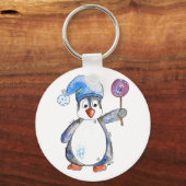 Cute Whimsical Penguin met een Lollipop Sleutelhanger (Voorkant)