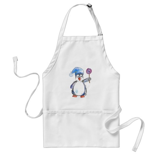 Cute Whimsical Penguin met een Lollipop Standaard Schort (Voorkant)