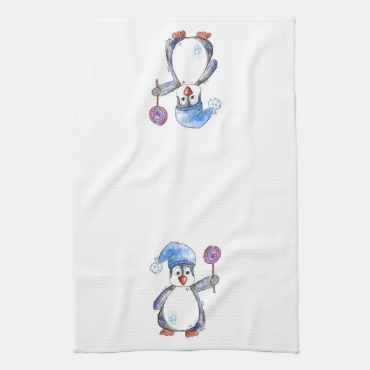 Cute Whimsical Penguin met een Lollipop Theedoek (Verticaal)