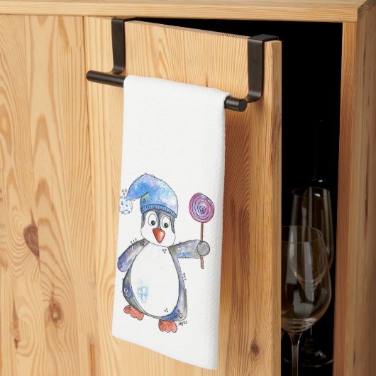 Cute Whimsical Penguin met een Lollipop Theedoek (Derde Gevouwen)