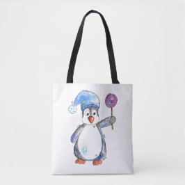 Cute Whimsical Penguin met een Lollipop Tote Bag