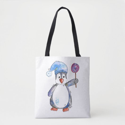 Cute Whimsical Penguin met een Lollipop Tote Bag (Voorkant)