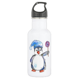 Cute Whimsical Penguin met een Lollipop Waterfles