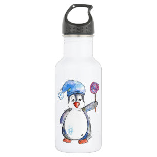 Cute Whimsical Penguin met een Lollipop Waterfles