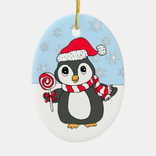 Cute Whimsical Penguin met Lollipop Personalized Keramisch Ornament