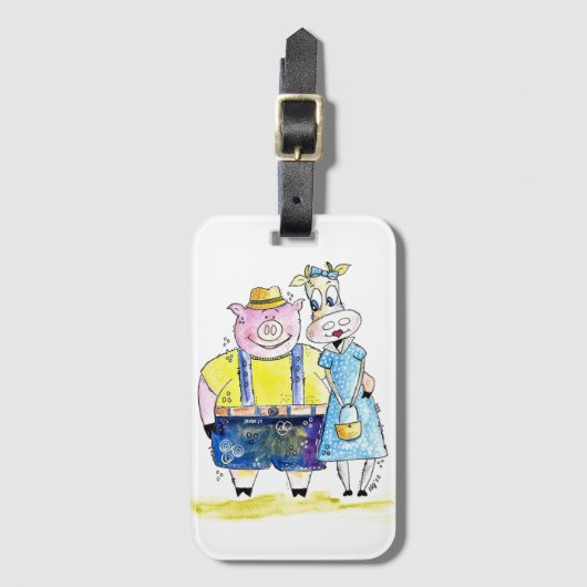 Cute Whimsical Pig. en Koe Bagagelabel (Voorkant (verticaal))