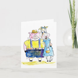Cute Whimsical Pig. en Koe Kaart