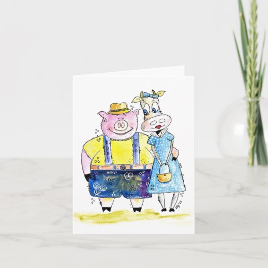 Cute Whimsical Pig. en Koe Kaart (Voorkant)