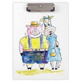 Cute Whimsical Pig. en Koe Klembord