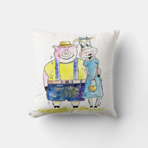 Cute Whimsical Pig. en Koe Kussen