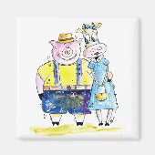 Cute Whimsical Pig. en Koe Magneet (Voorkant)