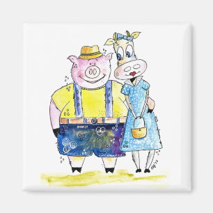 Cute Whimsical Pig. en Koe Magneet