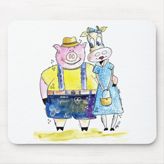 Cute Whimsical Pig. en Koe Muismat (Voorkant)