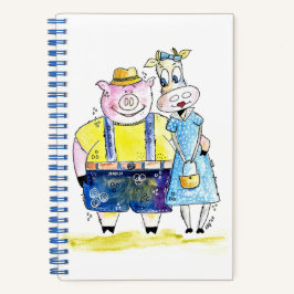 Cute Whimsical Pig. en Koe Notitieboek