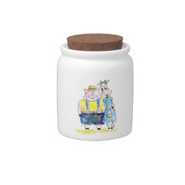 Cute Whimsical Pig. en Koe Porseleinen Snoeppot