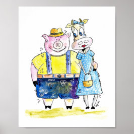 Cute Whimsical Pig. en Koe Poster