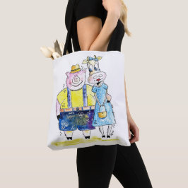 Cute Whimsical Pig. en Koe Tote Bag