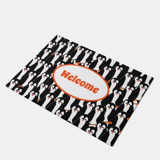 Cute Whimsical Piles of Penguins Welcome Deurmat (Schuin)