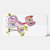 Cute Whimsical Pink Cat met Yellow Flowers Case-Mate iPhone Case (Achterkant (horizontaal))
