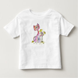 Cute Whimsical Pink Cat met Yellow Flowers Kinder Shirts