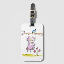 Cute Whimsical Pink Cat Swing Bagagelabel