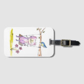 Cute Whimsical Pink Cat Swing Bagagelabel (Voorkant (horizontaal))