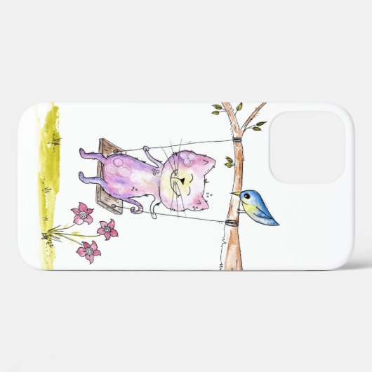 Cute Whimsical Pink Cat Swing Case-Mate iPhone Case (Achterkant (horizontaal))