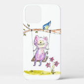 Cute Whimsical Pink Cat Swing Case-Mate iPhone Case (Achterkant)