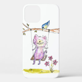 Cute Whimsical Pink Cat Swing Case-Mate iPhone Case