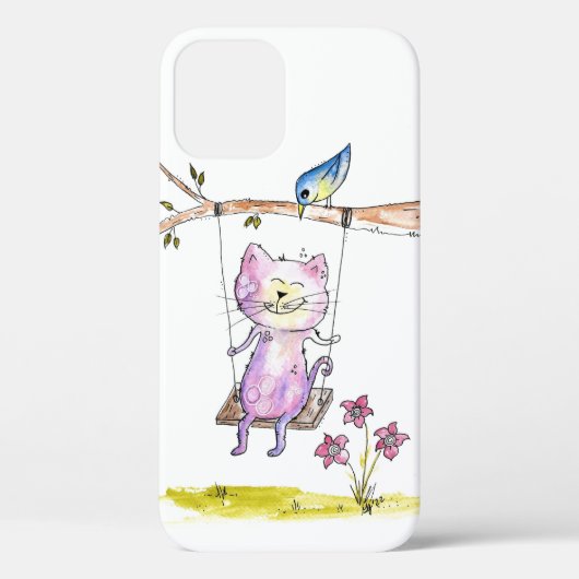 Cute Whimsical Pink Cat Swing Case-Mate iPhone Case (Achterkant)