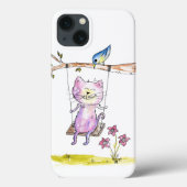 Cute Whimsical Pink Cat Swing Case-Mate iPhone Case (Achterkant)