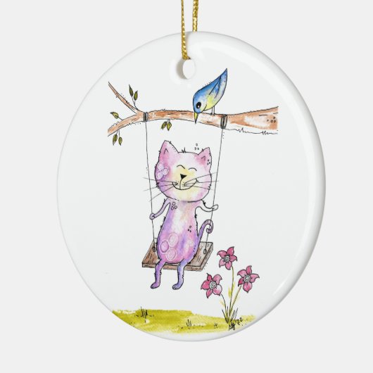 Cute Whimsical Pink Cat Swing Keramisch Ornament (Links)
