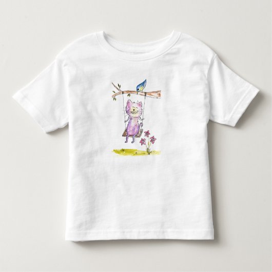 Cute Whimsical Pink Cat Swing Kinder Shirts (Voorkant)