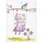 Cute Whimsical Pink Cat Swing Klembord (Achterkant)