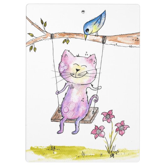 Cute Whimsical Pink Cat Swing Klembord (Achterkant)