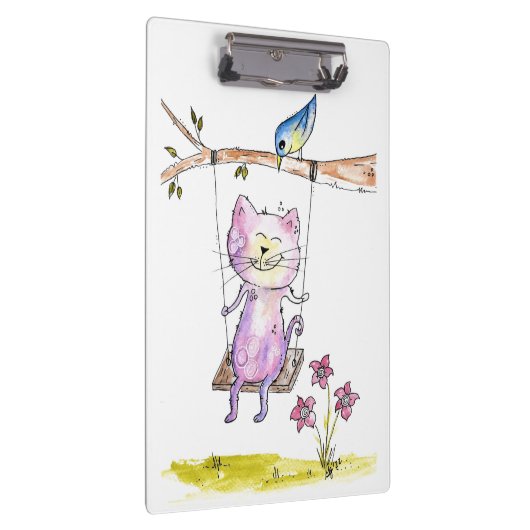 Cute Whimsical Pink Cat Swing Klembord (Rechts)