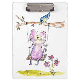 Cute Whimsical Pink Cat Swing Klembord