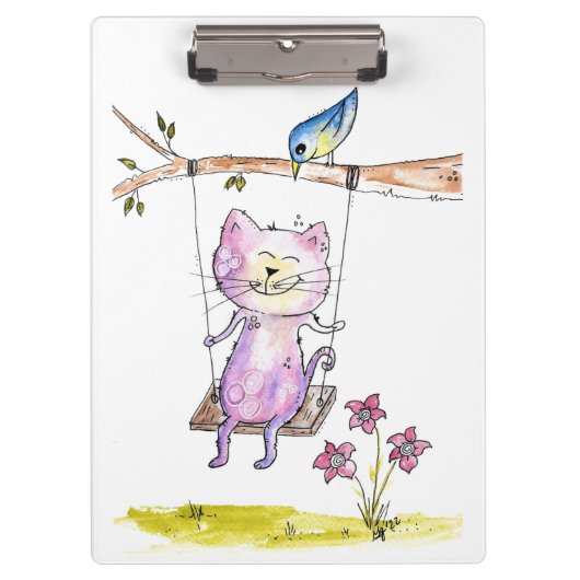 Cute Whimsical Pink Cat Swing Klembord (Voorkant)