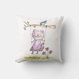 Cute Whimsical Pink Cat Swing Kussen