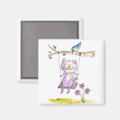 Cute Whimsical Pink Cat Swing Magneet (Voorkant / Achterkant)