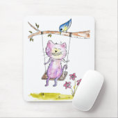Cute Whimsical Pink Cat Swing Muismat (Met muis)